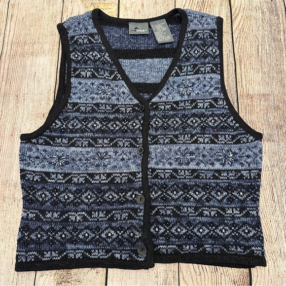 lizwear Tops - Vintage Sweater Vest Small Blue Fair Isle 90s Y2K Beaded Whimsigoth Cabincore